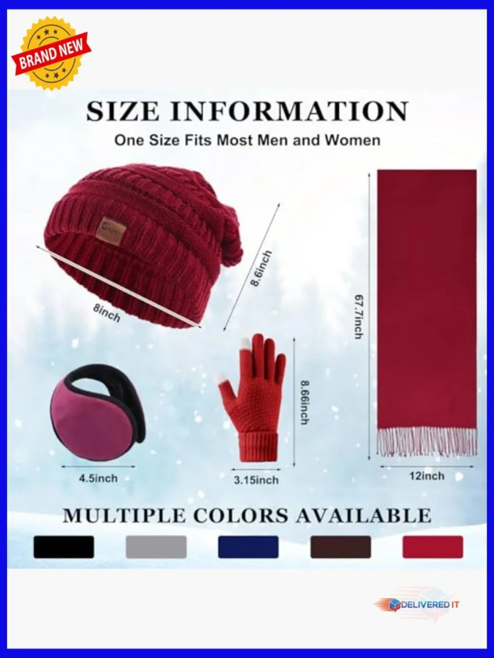 20-Piece Winter Hat Scarf Gloves & Ear Warmer Set Knit Beanie Touch Screen
